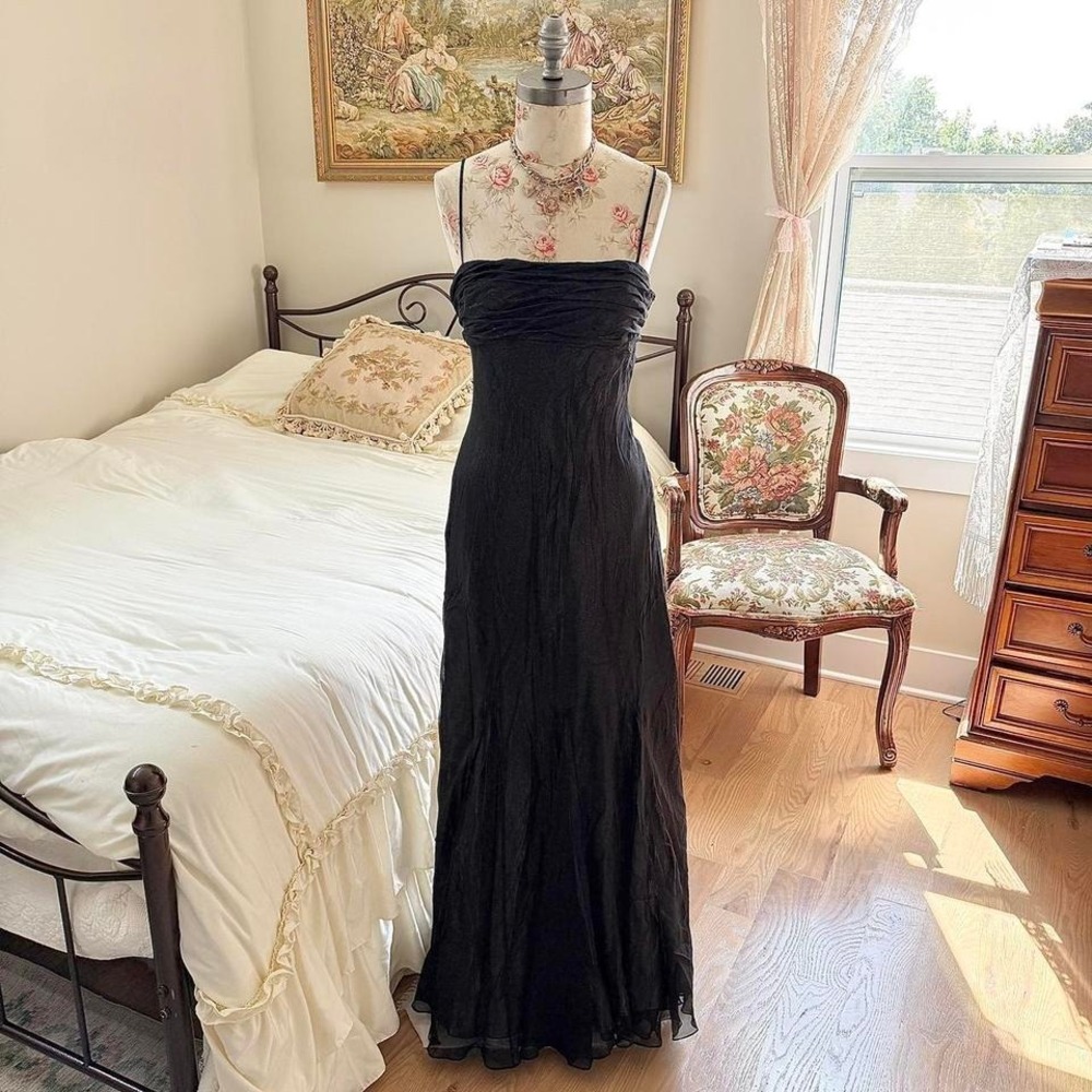 black silk fairy prom dress 10 petite black 100% silk maxi dress